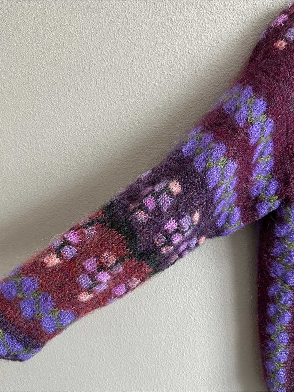 Vintage Blarney Purple Mohair Wool Floral Knit Button Cardigan Coat Medium - Picture 2 of 11
